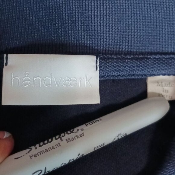 Håndværk Classic Pique Polo Shirt Mens Short Sleeve Navy Blue Size Medium - Picture 8 of 13